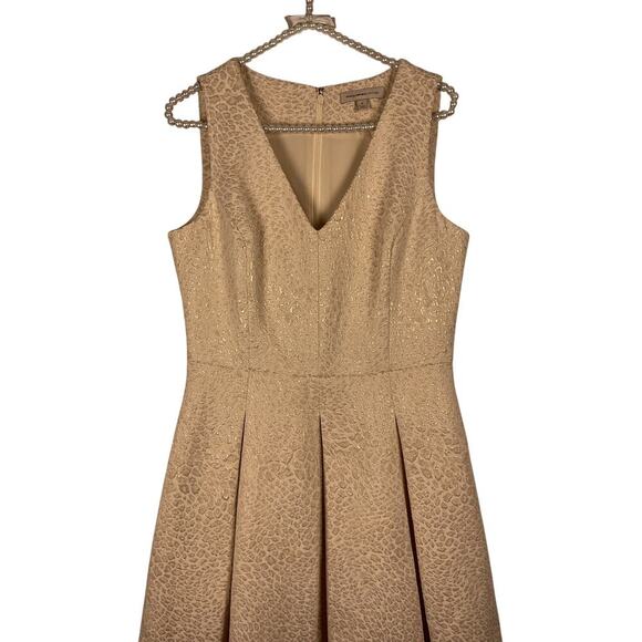 Banana Republic Heritage Gold Leapard Print Box Pleat V Neck Halter Dress Size 8 - Picture 2 of 10